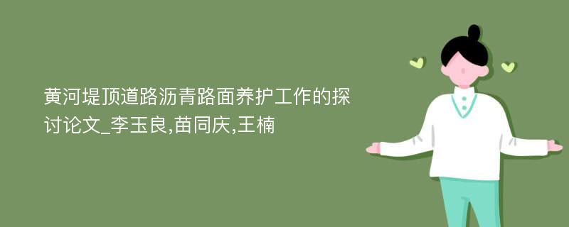 黄河堤顶道路沥青路面养护工作的探讨论文_李玉良,苗同庆,王楠