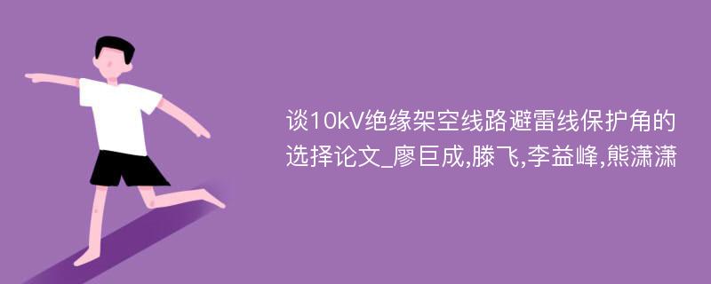 谈10kV绝缘架空线路避雷线保护角的选择论文_廖巨成,滕飞,李益峰,熊潇潇