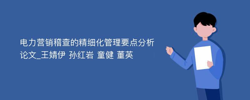 电力营销稽查的精细化管理要点分析论文_王婧伊 孙红岩 童健 董英