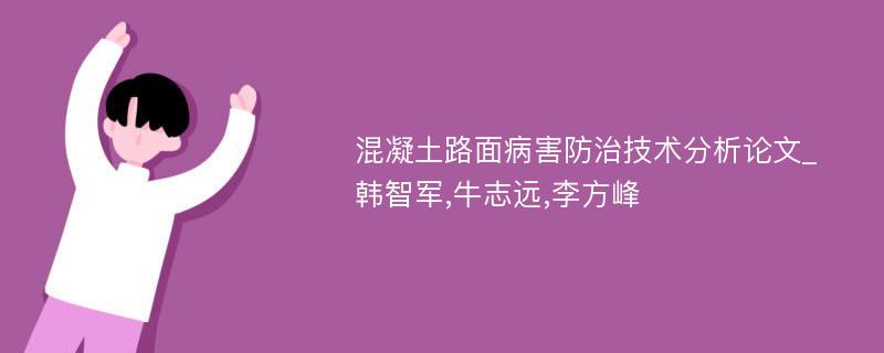 混凝土路面病害防治技术分析论文_韩智军,牛志远,李方峰