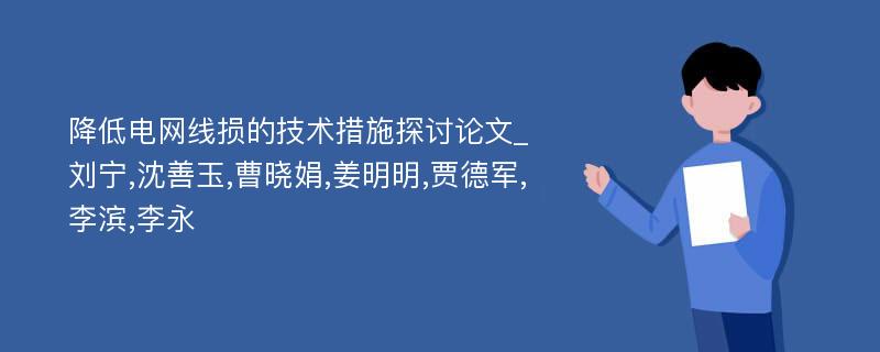 降低电网线损的技术措施探讨论文_刘宁,沈善玉,曹晓娟,姜明明,贾德军,李滨,李永