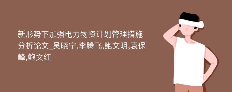 新形势下加强电力物资计划管理措施分析论文_吴晓宁,李腾飞,鲍文明,袁保峰,鲍文红